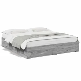 Sonoma gray engineered wood bed with drawers 180x200 cm by vidaXL, Beds and slatted bases - Ref: Foro24-3280368, Price: 175,4...