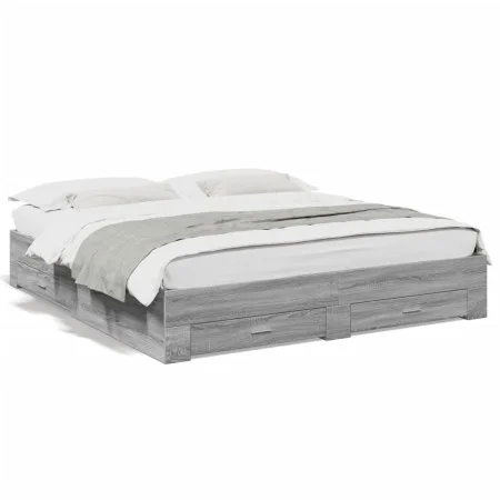 Sonoma gray engineered wood bed with drawers 180x200 cm by vidaXL, Beds and slatted bases - Ref: Foro24-3280368, Price: 175,4...