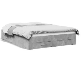 Concrete gray engineered wood bed with drawers 150x200 cm by vidaXL, Beds and slatted bases - Ref: Foro24-3280380, Price: 193...