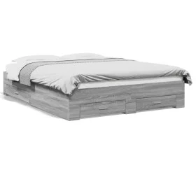 Sonoma gray engineered wood bed with drawers 150x200 cm by vidaXL, Beds and slatted bases - Ref: Foro24-3280382, Price: 165,6...