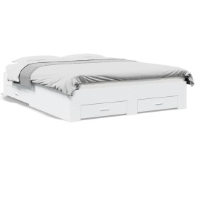 White engineered wood bed frame with drawers 150x200 cm by vidaXL, Beds and slatted bases - Ref: Foro24-3280377, Price: 181,6...