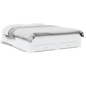 White engineered wood bed frame with drawers 150x200 cm by vidaXL, Beds and slatted bases - Ref: Foro24-3280377, Price: 174,0...