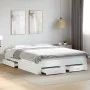 White engineered wood bed frame with drawers 150x200 cm by vidaXL, Beds and slatted bases - Ref: Foro24-3280377, Price: 174,0...