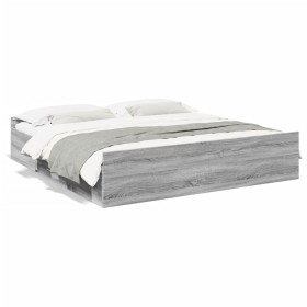 Sonoma graues Holzwerkstoffbett mit Schubladen 200x200 cm von vidaXL, Betten und Lattenroste - Ref: Foro24-3280270, Preis: 16...