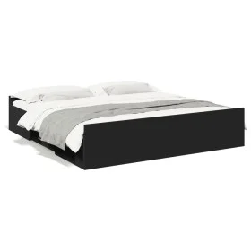 Black engineered wood bed frame with drawers 200x200 cm by vidaXL, Beds and slatted bases - Ref: Foro24-3280266, Price: 165,7...