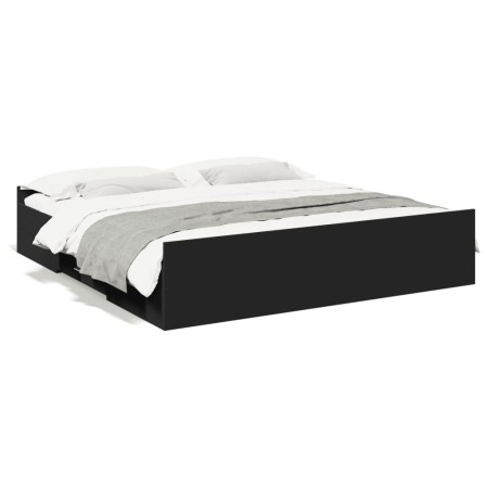 Black engineered wood bed frame with drawers 200x200 cm by vidaXL, Beds and slatted bases - Ref: Foro24-3280266, Price: 168,2...