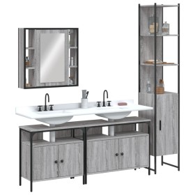 4-teiliges Badezimmerschrank-Set aus grauem Sonoma-Sperrholz von vidaXL, Badezimmermöbel - Ref: Foro24-3214748, Preis: 266,03...
