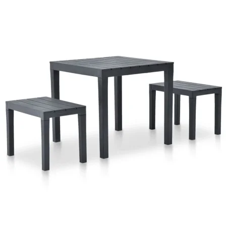 Gartentisch mit 2 anthrazitgrauen Kunststoffbänken von vidaXL, Gartensets - Ref: Foro24-48778, Preis: 136,31 €, Rabatt: %
