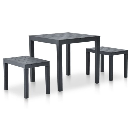 Gartentisch mit 2 anthrazitgrauen Kunststoffbänken von vidaXL, Gartensets - Ref: Foro24-48778, Preis: 138,69 €, Rabatt: %