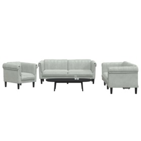 Dreiteilige Sofagarnitur aus hellgrauem Samt von vidaXL, Sofas - Ref: Foro24-3209209, Preis: 687,27 €, Rabatt: %