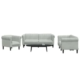 Dreiteilige Sofagarnitur aus hellgrauem Samt von vidaXL, Sofas - Ref: Foro24-3209209, Preis: 595,61 €, Rabatt: %