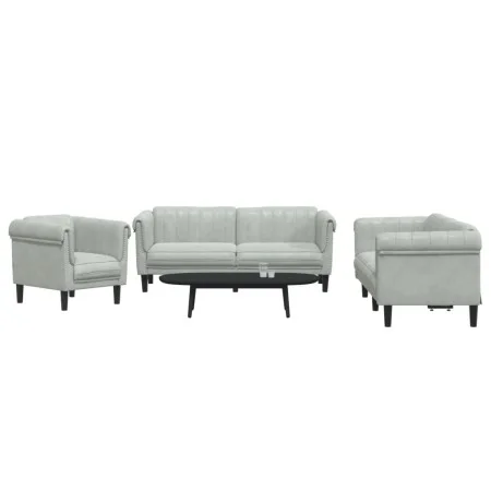 Dreiteilige Sofagarnitur aus hellgrauem Samt von vidaXL, Sofas - Ref: Foro24-3209209, Preis: 595,61 €, Rabatt: %
