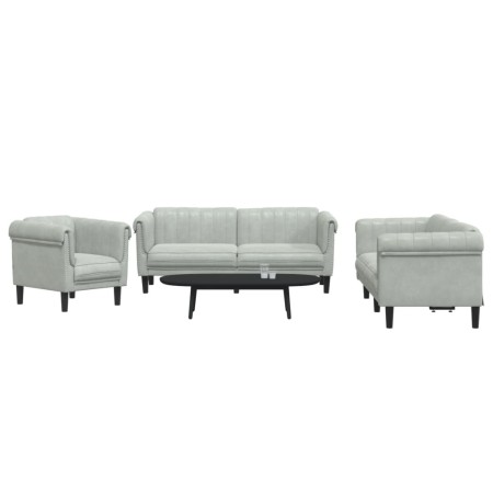 Light gray velvet 3-piece sofa set by vidaXL, Sofas - Ref: Foro24-3209209, Price: 687,27 €, Discount: %