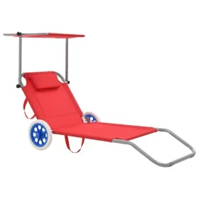 Klappliege mit Markise und roten Stahlrädern von vidaXL, Liegen - Ref: Foro24-44324, Preis: 64,12 €, Rabatt: %