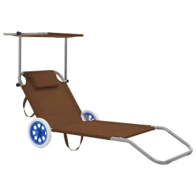 Folding lounger with awning and taupe gray steel wheels by vidaXL, Loungers - Ref: Foro24-44326, Price: 63,59 €, Discount: %