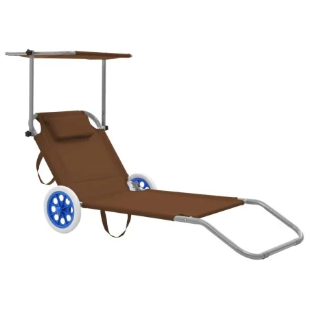 Folding lounger with awning and taupe gray steel wheels by vidaXL, Loungers - Ref: Foro24-44326, Price: 63,59 €, Discount: %