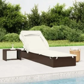 Sun lounger with folding awning, brown synthetic rattan 213x63x97cm by vidaXL, Loungers - Ref: Foro24-319637, Price: 181,43 €...