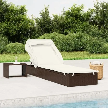 Sun lounger with folding awning, brown synthetic rattan 213x63x97cm by vidaXL, Loungers - Ref: Foro24-319637, Price: 181,43 €...