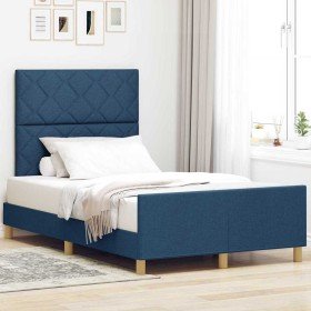 Estructura de cama con cabecera Azul 120 x 200 cm tela en Camas y somieres | Comprar online en Foro24