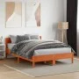 Bed frame with wax brown pine wood headboard 135x190 cm by vidaXL, Beds and slatted bases - Ref: Foro24-842773, Price: 118,45...