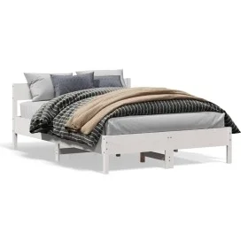 Bed frame with white pine wood headboard 135x190 cm by vidaXL, Beds and slatted bases - Ref: Foro24-842771, Price: 118,45 €, ...