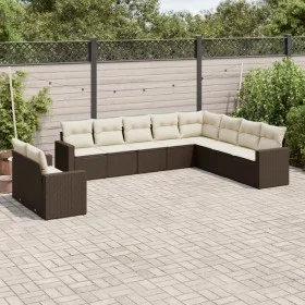 Set de sofás de jardín 10 pzas y cojines ratán sintético marrón by vidaXL, Modular outdoor sofas - Ref: Foro24-3251510, Price...