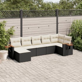 Set de comedor de jardín 7 pzas y cojines ratán sintético negro by vidaXL, Garden sets - Ref: Foro24-3259431, Price: 433,34 €...