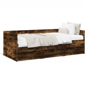 Sunbed with smoked oak engineered wood drawers 90x190 cm by vidaXL, Beds and slatted bases - Ref: Foro24-3280829, Price: 165,...