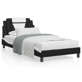 Estructura de cama con cabecero cuero sintético negro y blanco