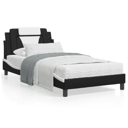 Estructura de cama con cabecero cuero sintético negro y blanco de vidaXL, Camas y somieres - Ref: Foro24-3208080, Precio: 124...