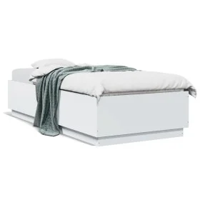 White engineered wood bed frame 100x200 cm by vidaXL, Beds and slatted bases - Ref: Foro24-3209716, Price: 119,79 €, Discount: %