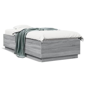 Sonoma gray engineered wood bed frame 100x200 cm by vidaXL, Beds and slatted bases - Ref: Foro24-3209721, Price: 120,13 €, Di...