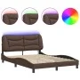 Estructura cama con luces LED cuero sintético marrón 140x200 cm de vidaXL, Camas y somieres - Ref: Foro24-3213936, Precio: 26...