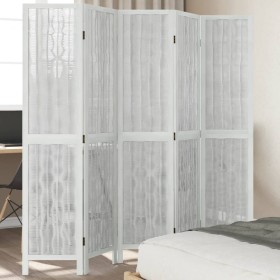 Biombo separador de 5 paneles madera maciza Paulownia blanco de vidaXL, Divisores de ambientes - Ref: Foro24-358678, Precio: ...