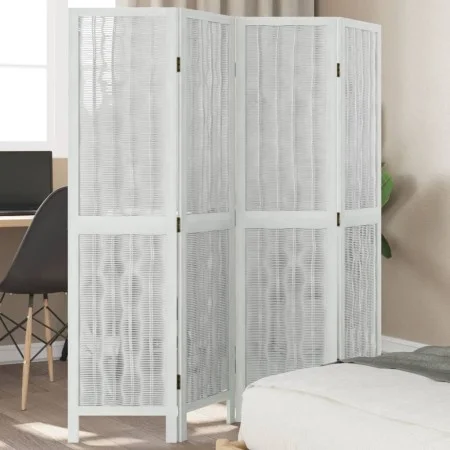 Biombo separador de 4 paneles madera maciza Paulownia blanco by vidaXL, Room dividers - Ref: Foro24-358673, Price: 99,18 €, D...
