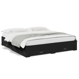 Black engineered wood bed frame with drawers 180x200 cm by vidaXL, Beds and slatted bases - Ref: Foro24-3280364, Price: 186,3...