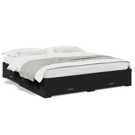 Black engineered wood bed frame with drawers 180x200 cm by vidaXL, Beds and slatted bases - Ref: Foro24-3280364, Price: 186,0...