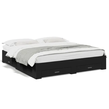 Black engineered wood bed frame with drawers 180x200 cm by vidaXL, Beds and slatted bases - Ref: Foro24-3280364, Price: 186,3...