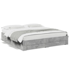 Concrete gray engineered wood bed with drawers 180x200 cm by vidaXL, Beds and slatted bases - Ref: Foro24-3280366, Price: 210...