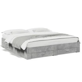 Concrete gray engineered wood bed with drawers 180x200 cm by vidaXL, Beds and slatted bases - Ref: Foro24-3280366, Price: 207...