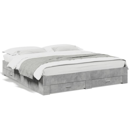 Betongraues Holzwerkstoffbett mit Schubladen 180x200 cm von vidaXL, Betten und Lattenroste - Ref: Foro24-3280366, Preis: 210,...