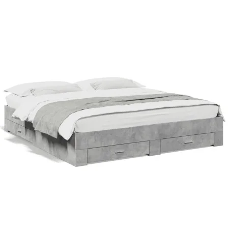 Concrete gray engineered wood bed with drawers 180x200 cm by vidaXL, Beds and slatted bases - Ref: Foro24-3280366, Price: 207...