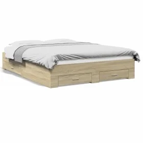 Sonoma oak engineered wood bed with drawers 150x200 cm by vidaXL, Beds and slatted bases - Ref: Foro24-3280379, Price: 193,30...