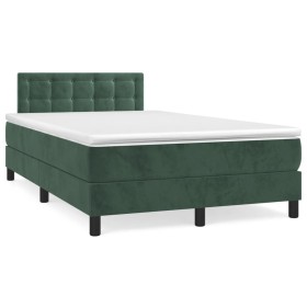 Cama box spring colchón y LED terciopelo verde oscuro 120x190cm
