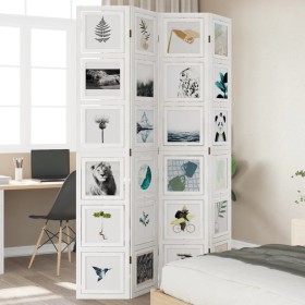 Biombo separador de 4 paneles madera maciza Paulownia blanco de vidaXL, Divisores de ambientes - Ref: Foro24-358692, Precio: ...