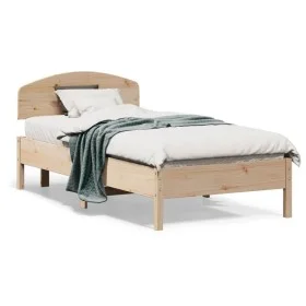 Bed frame with solid pine wood headboard 90x190 cm by vidaXL, Beds and slatted bases - Ref: Foro24-3207237, Price: 118,28 €, ...