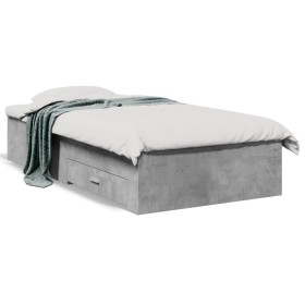 Concrete gray engineered wood bed with drawers 75x190 cm by vidaXL, Beds and slatted bases - Ref: Foro24-3280443, Price: 104,...