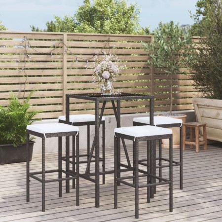 Garden table and high stools 5 pieces and black PE rattan cushions by vidaXL, Garden sets - Ref: Foro24-3187632, Price: 233,4...