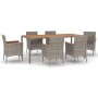 Set comedor jardín 7 pzas y cojines ratán sintético gris