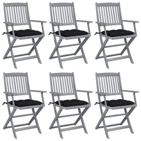 Folding garden chairs 6 pcs solid acacia wood cushions by vidaXL, Garden chairs - Ref: Foro24-3065429, Price: 299,51 €, Disco...